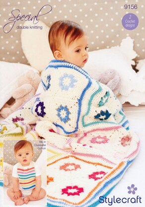 Daisy Square Blanket and Baby Bib in Stylecraft Special DK and Classique Cotton DK - 9156