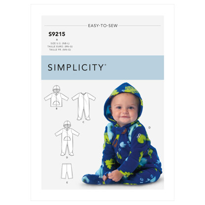 Simplicity Babies' Jackets, Footed Bodysuits & Pants S9215 - Paper Pattern, Size A (NB-S-M-L)