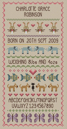 Little Dove Designs Baby Girl Birth Sampler Cross Stitch Kit - 14cm x 28cm