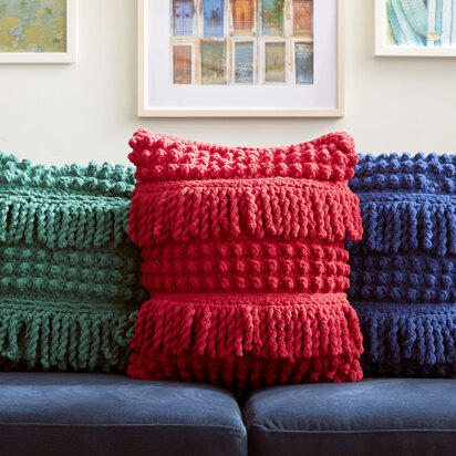 Bobble and Fringe Crochet Pillow in Bernat - Downloadable PDF