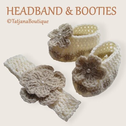 Baby Headband and Booties with Pearl Beads