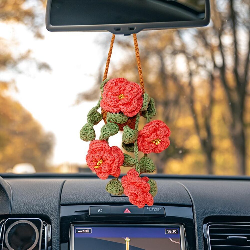 Peony Flower Basket Car Hanging Crochet pattern by Camille