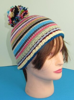 Random Stripe Bobble Beanie Hat