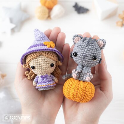 Halloween Minis set 3 from “AradiyaToys Minis” collection / crochet patterns (Amigurumi tutorial PDF file) witch scarecrow grim reaper crochet pattern amigurumi black cat mummy tutorial halloween crochet pattern by AradiyaToys (Olka Novytska)