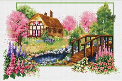 Needleart World Spring Cottage No-Count Cross Stitch Kit - 47cm x 32cm