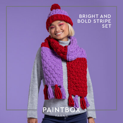 Bright and Bold Stripe Set - Free Hat & Scarf Knitting Pattern for Women in Paintbox Yarns Wool Blend Super Chunky - knitting pattern