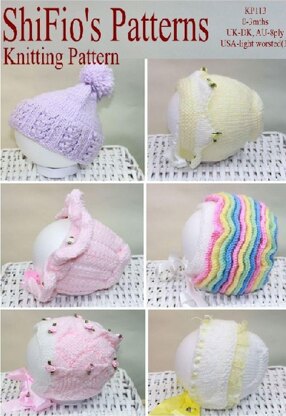 Knitting Pattern baby hats UK & USA Terms #113