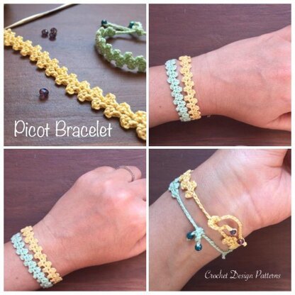 Pdf Pattern for crochet picot bracelet - Friendship/Love/Thinking of you bracelet - Easy Crochet pattern for beginners