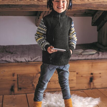 Boys Sweater with Zip up Collar in Bergere de France Barisienne - 71136-325 - Downloadable PDF