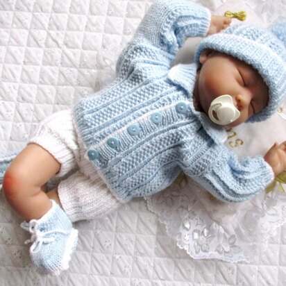 Baby knitting pattern Cardigan, Shorts, Hat and Boots, 0-3 Month Baby, 20-22 inch Doll