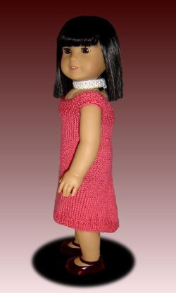 Fits American Girl. Knitting pattern, doll clothes, dress 035