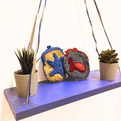Wallet with crocheted applications (2 models)