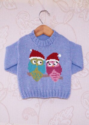 Intarsia - Festive Owls Chart - Childrens Sweater