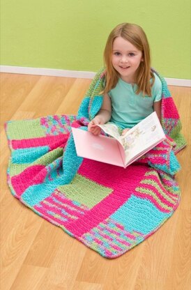 Stripes & Blocks Throw in Red Heart Kids Solids - LW3096