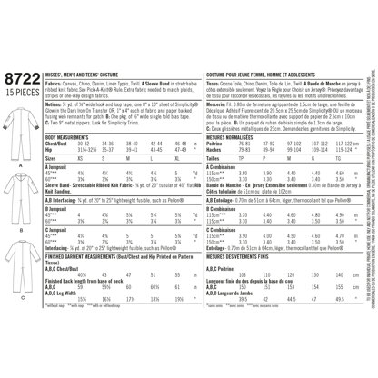 Simplicity 8722 Women's, Men's and Teens Costume - Paper Pattern, Size A (XS-S-M-L-XL)