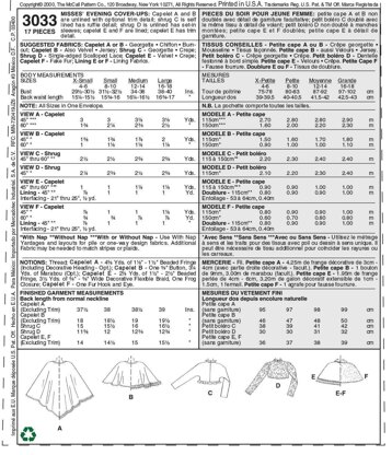 McCall's Misses' Evening Cover-Ups M3033 - Paper Pattern Size All Sizes In One Envelope