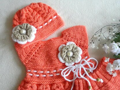Knitting PATTERN Christening Dress Baby Bloomers and Hat