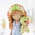 Crochet Doll Pattern for Amigurumi Doll Sadie with Melody Dino by AradiyaToys (Olka Novytska) tutorial PDF file overalls handmade DIY Amigurumi Pattern