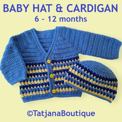 Blue and Yellow Baby Hat and Cardigan