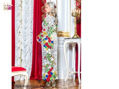 Wedding lace dress with poppies and cornflowers