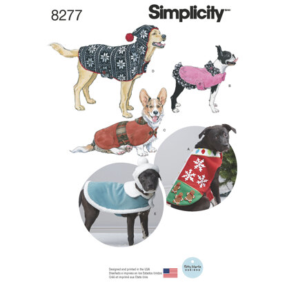 Simplicity Pattern 8277 Fleece Dog Coats and Hats in Three Sizes 8277 - Sewing Pattern