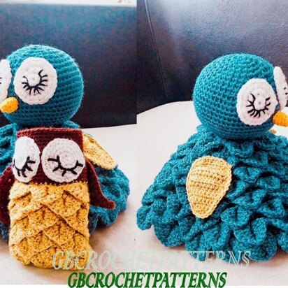 Crochet Pattern owl snuggle blanket, owl toys