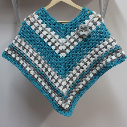 Girls Poncho or Shawl with Flower