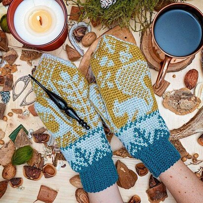 Squirrel Fair Isle Crochet Mittens