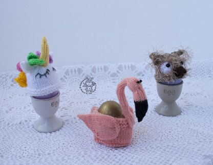 Easter Egg Cozy: flamingo, owl, unicorn