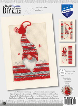 Vervaco Christmas Elf Cross Stitch Cards Kit (Set of 3) - 10.5cm x 15cm