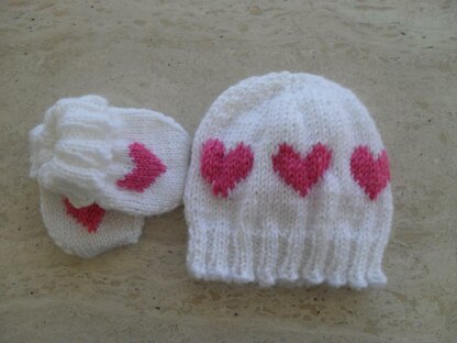 Baby Hat And Mittens Love Heart