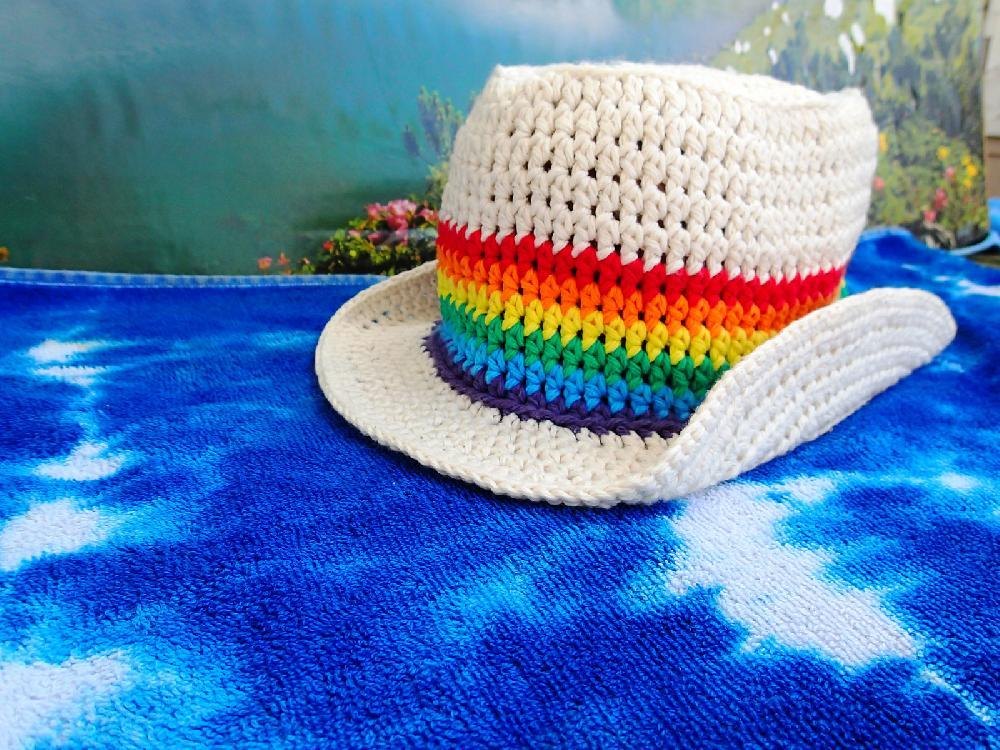 Rainbow Crochet Western Hat Flower Power Crochet Cowboy / Cowgirl Festival Hat - Made by  main image 2