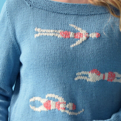 Retro Swimmers Jumper - Free Knitting Pattern in Paintbox Yarns Cotton DK and Metallic DK - Downloadable PDF