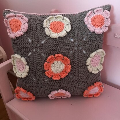 Peach Flower Granny Square Pillow