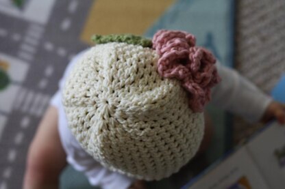 Baby Hat Cream with Pink Accent Flower