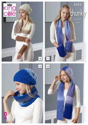 Scarf With Pockets, Hooded Scarf, Lace Cowl, Lace scarf, Hat & Wrist Warmers in King Cole Carousel Chunky - 5055 - Downloadable PDF
