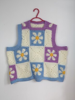 Crocheted checked flower vest