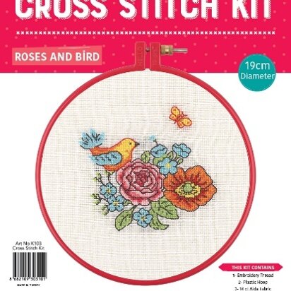 Creative World of Crafts Roses and Bird Cross Stitch Kit with Hoop