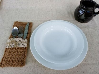 Faux Burlap and Lace Silverware Pocket