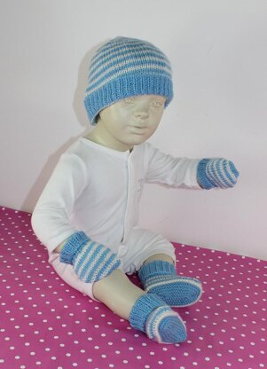 Baby Easy Stripe Beanie, Booties & Mittens