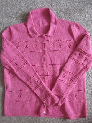 Eyelet Flower Collared  Cardigan