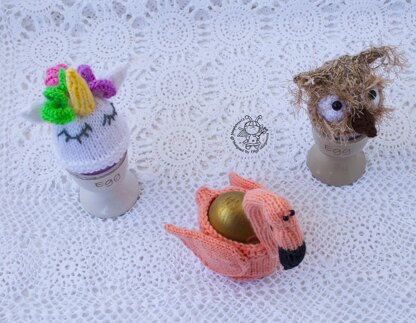 Easter Egg Cozy: flamingo, owl, unicorn