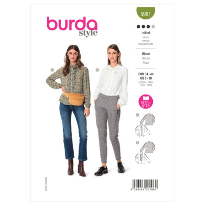 Burda Style Misses' Long Sleeve Blouse with Tucks on Sleeves B5981 - Sewing Pattern