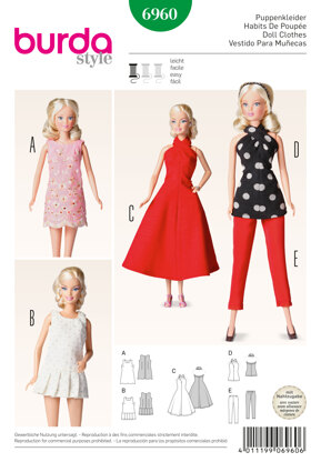 Burda Style Doll Clothes, Accessories Sewing Pattern B6960 - Paper Pattern, Size One Size