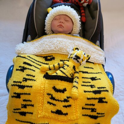 Tiger Baby Car Seat Blanket with separate Hat & Toy
