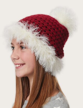 Fur Trimmed Hat in Bernat Softee Chunky Holiday