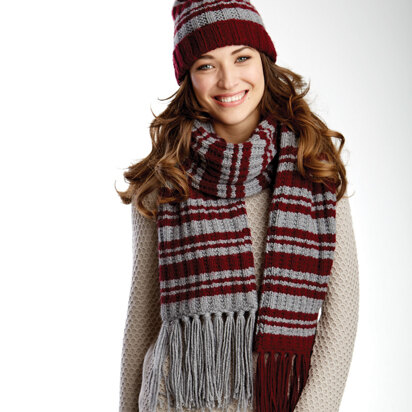 Varsity Stripes Scarf & Hat Set in Caron United - Downloadable PDF