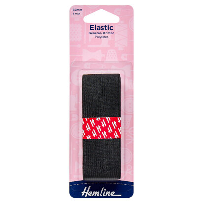 Hemline General Purpose Knitted Elastic: 1m x 32mm: Black