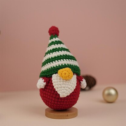 Gnome Wearing Green And White Hat Crochet Ornaments