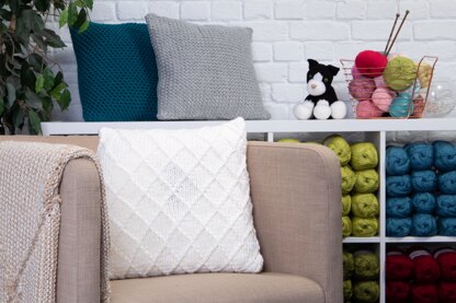 Three Cosy Cushions in Deramores Studio Chunky Acrylic - Downloadable PDF